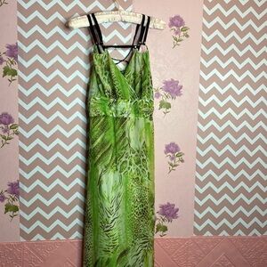 🌷 Vipart & Lolavien 🌷 Gorgeous Soft Like Silk Green Leopard Print Maxi Dress